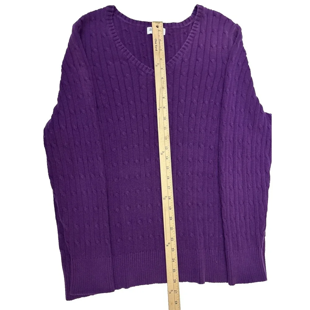 St Johns Bay Women's Purple Cable Knit V Neck Sweater Plus Size 3X - Picture 7 of 11